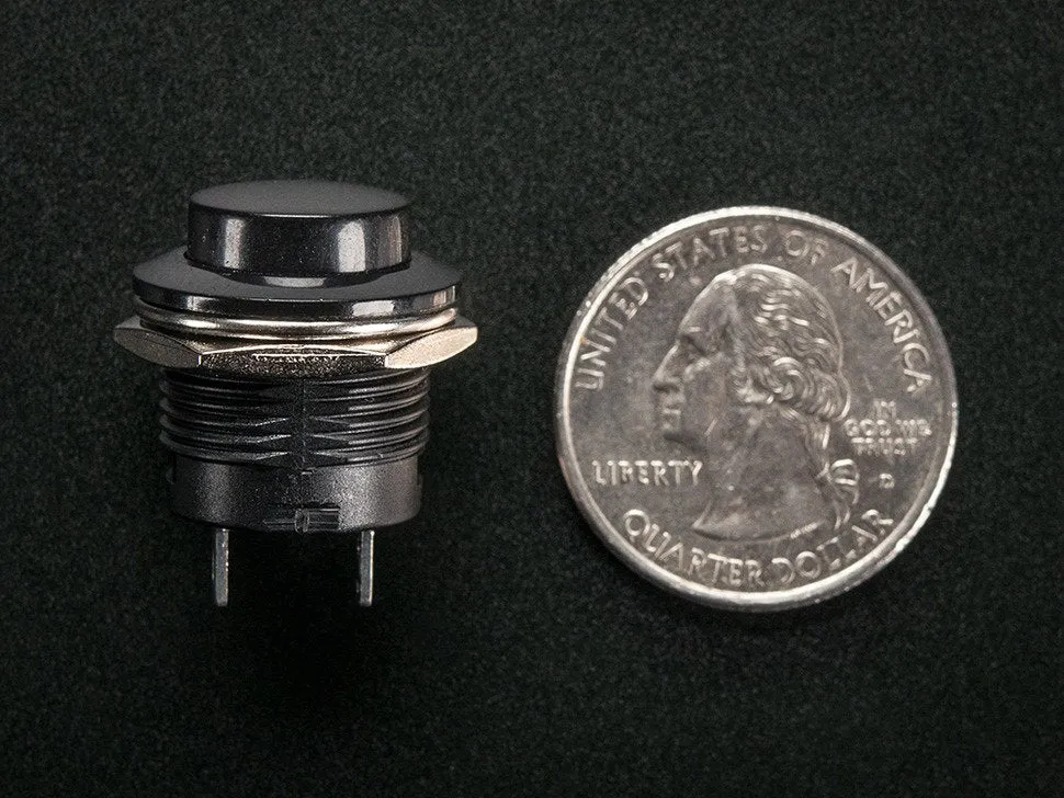16mm Panel Mount Momentary Pushbutton -  Black