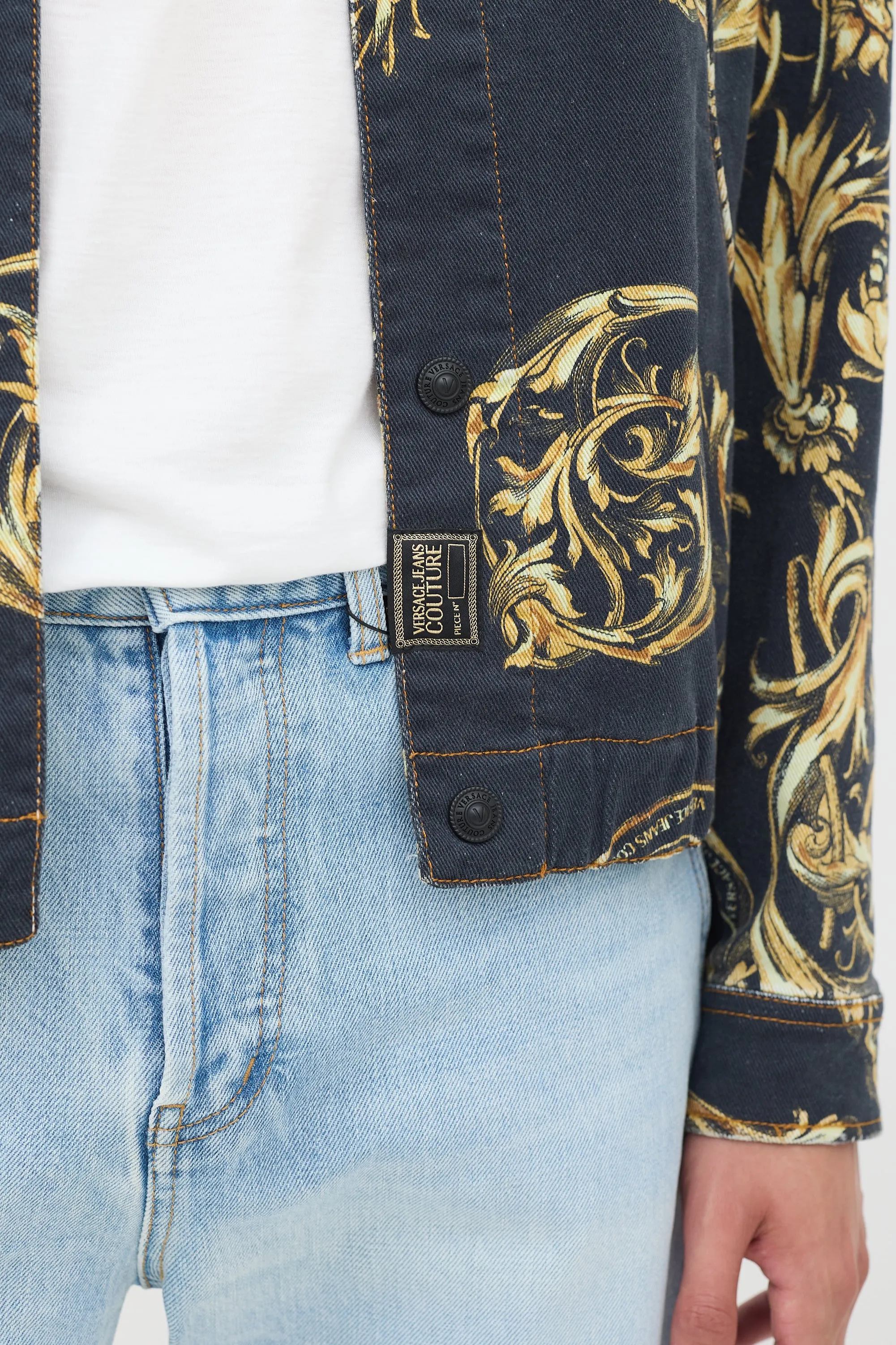 Black & Gold Ornate Printed Denim Jacket
