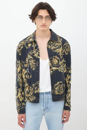 Black & Gold Ornate Printed Denim Jacket