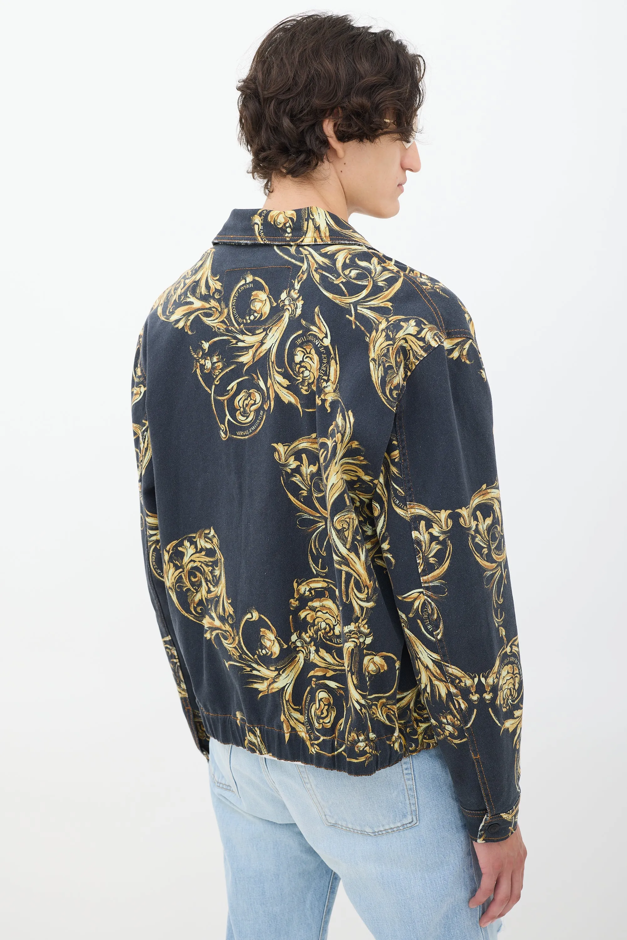 Black & Gold Ornate Printed Denim Jacket