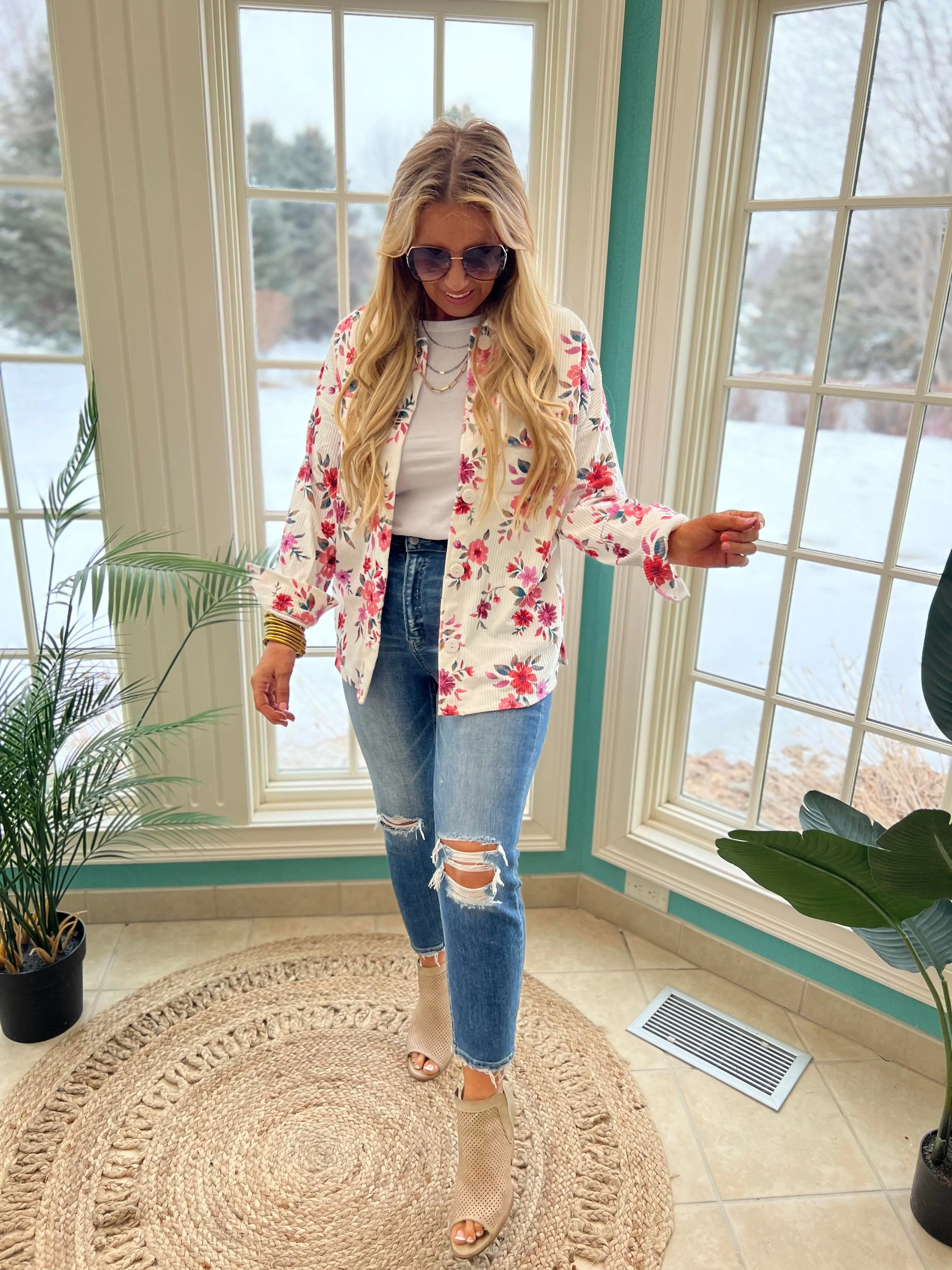 Blooming into Spring  Floral Corduroy Jacket by Andree by Unit - Final Sale
