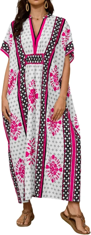 Bsubseach Kaftan Dresses for Women V Neck Modern Caftans Plus Size Swimsuit Coverup Beach Loungewear Dress