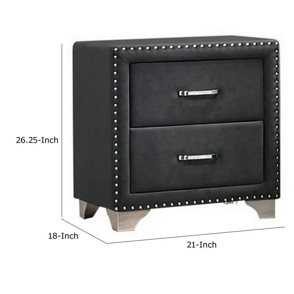 Cale 26 Inch Modern Glam Wood Nightstand, Nailhead, Gray Velvet Upholstered By Casagear Home
