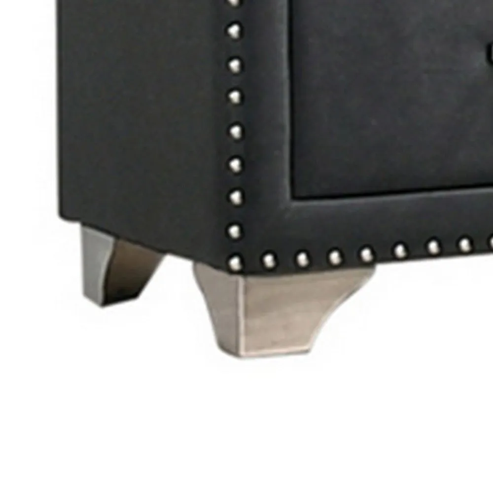 Cale 26 Inch Modern Glam Wood Nightstand, Nailhead, Gray Velvet Upholstered By Casagear Home