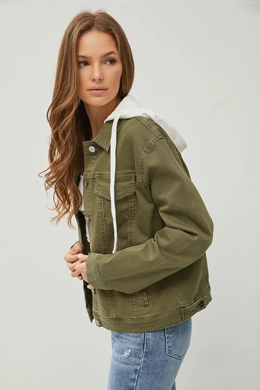 COLORED DENIM JACKET W/ REMOVABLE HOODIE