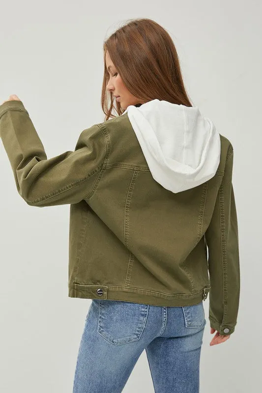 COLORED DENIM JACKET W/ REMOVABLE HOODIE