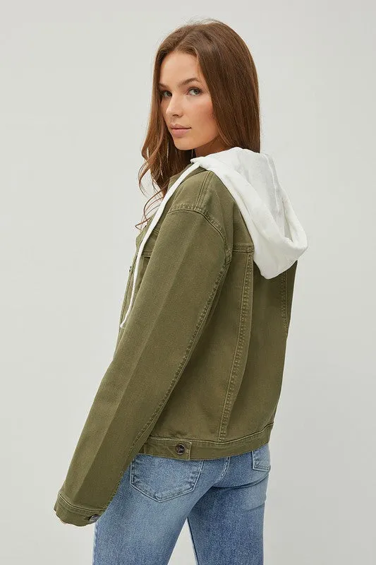 COLORED DENIM JACKET W/ REMOVABLE HOODIE