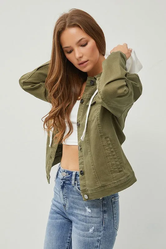 COLORED DENIM JACKET W/ REMOVABLE HOODIE