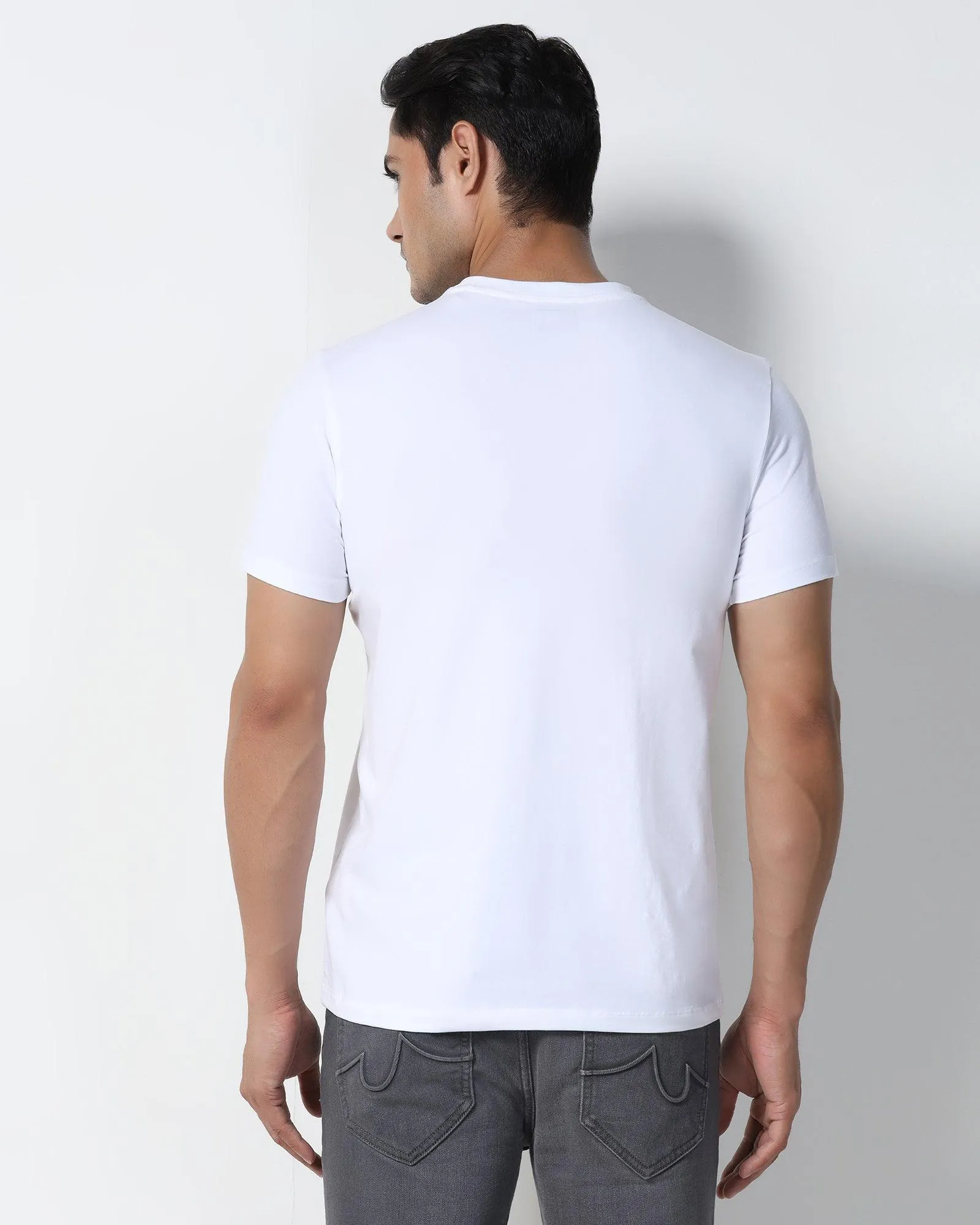 Crew Neck White Printed T-Shirt - Moses