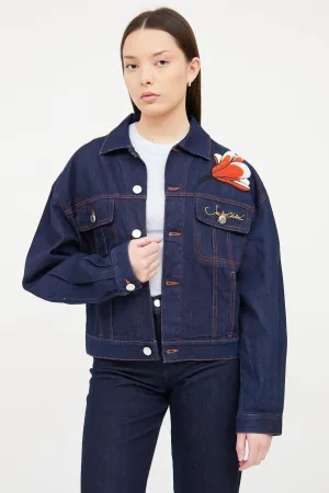 Dark Wash Denim Embroidered Jacket