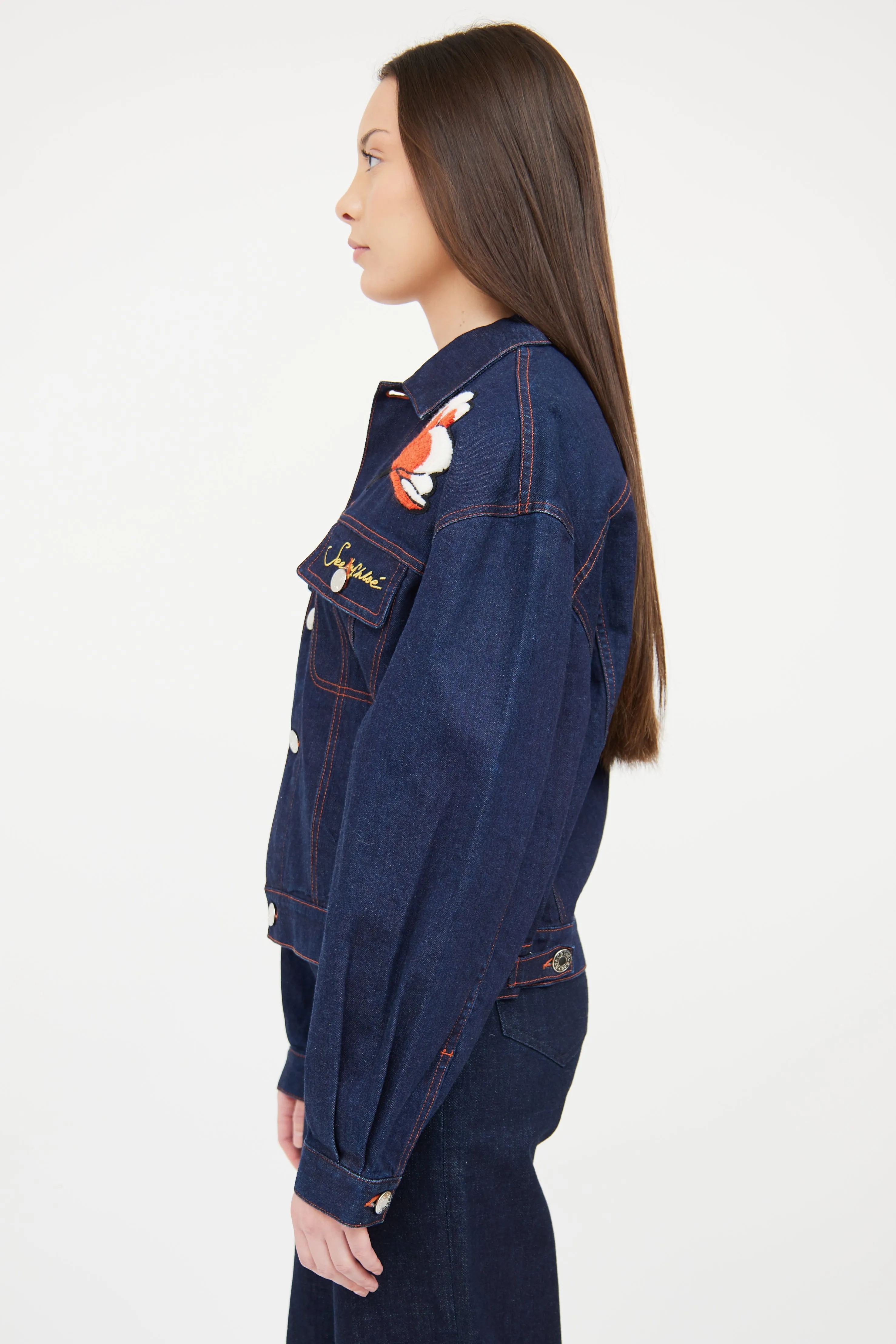 Dark Wash Denim Embroidered Jacket