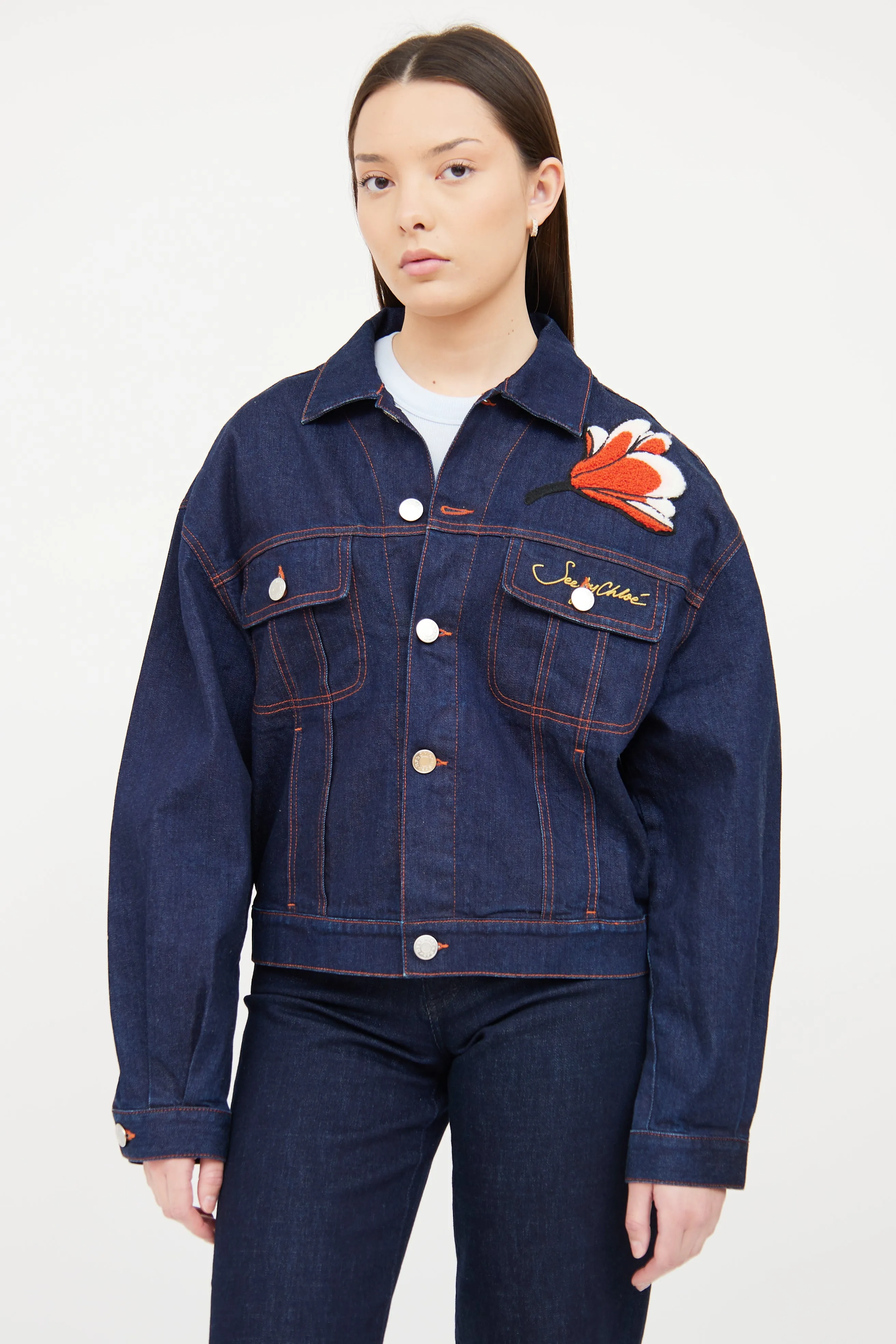 Dark Wash Denim Embroidered Jacket