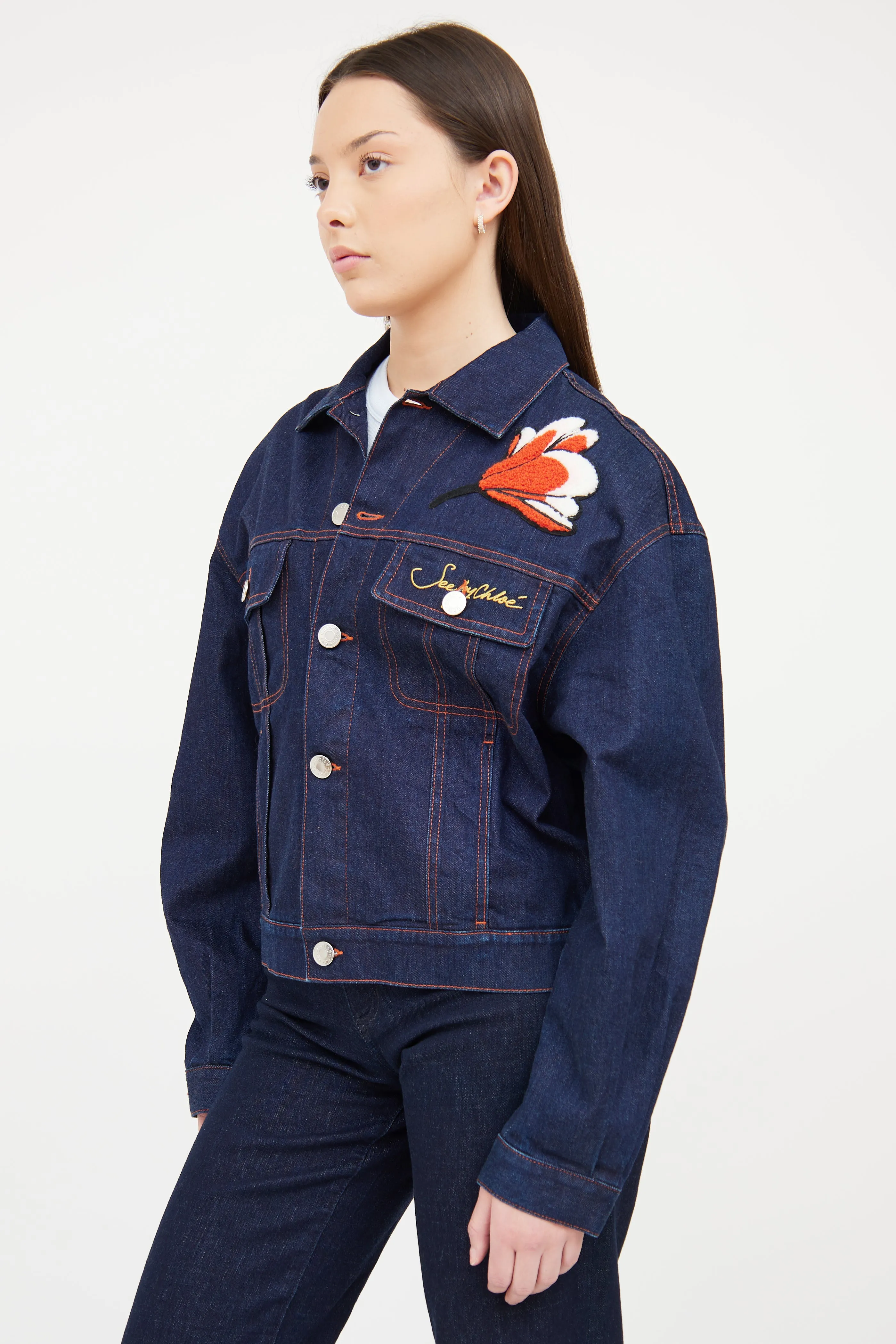 Dark Wash Denim Embroidered Jacket