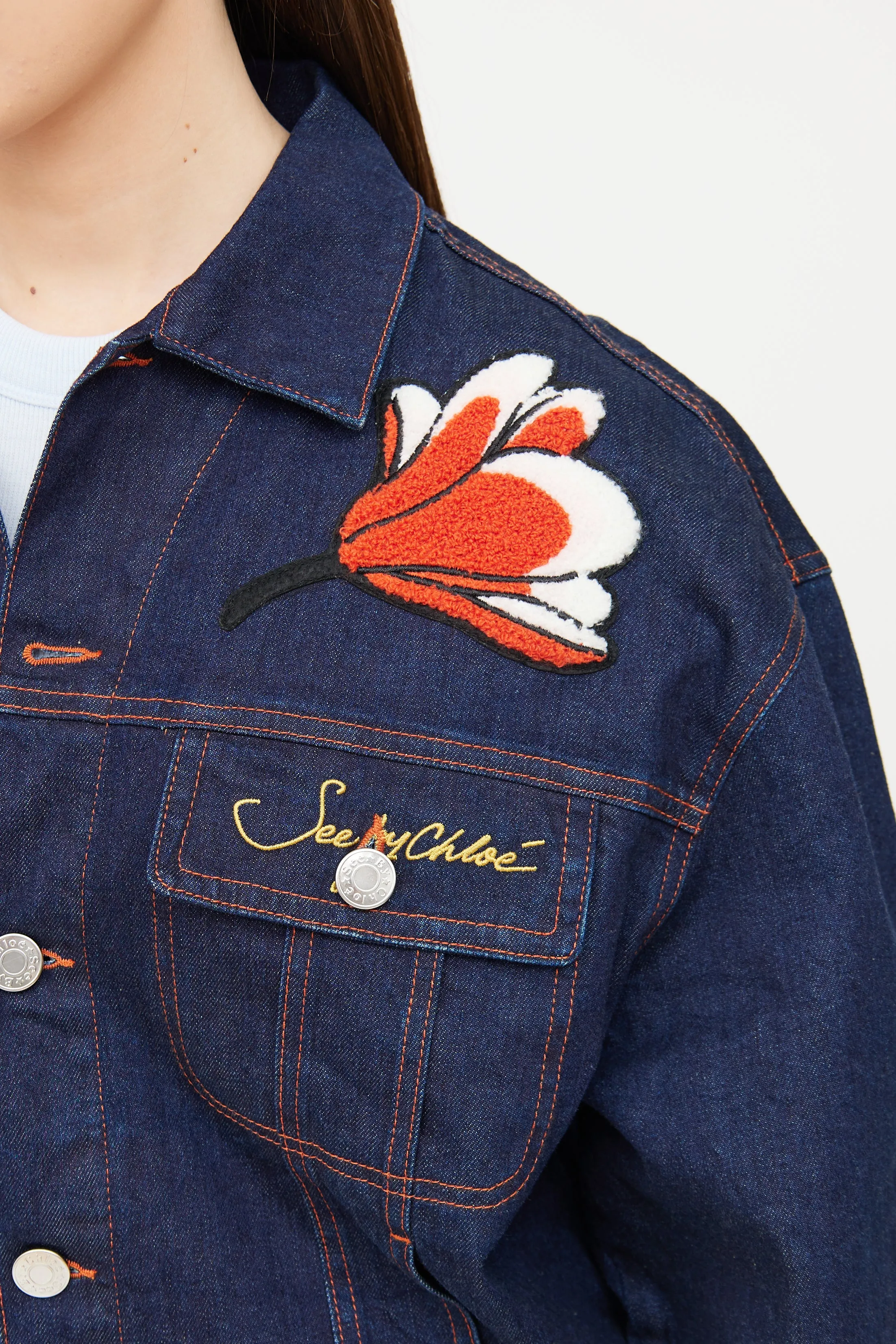Dark Wash Denim Embroidered Jacket
