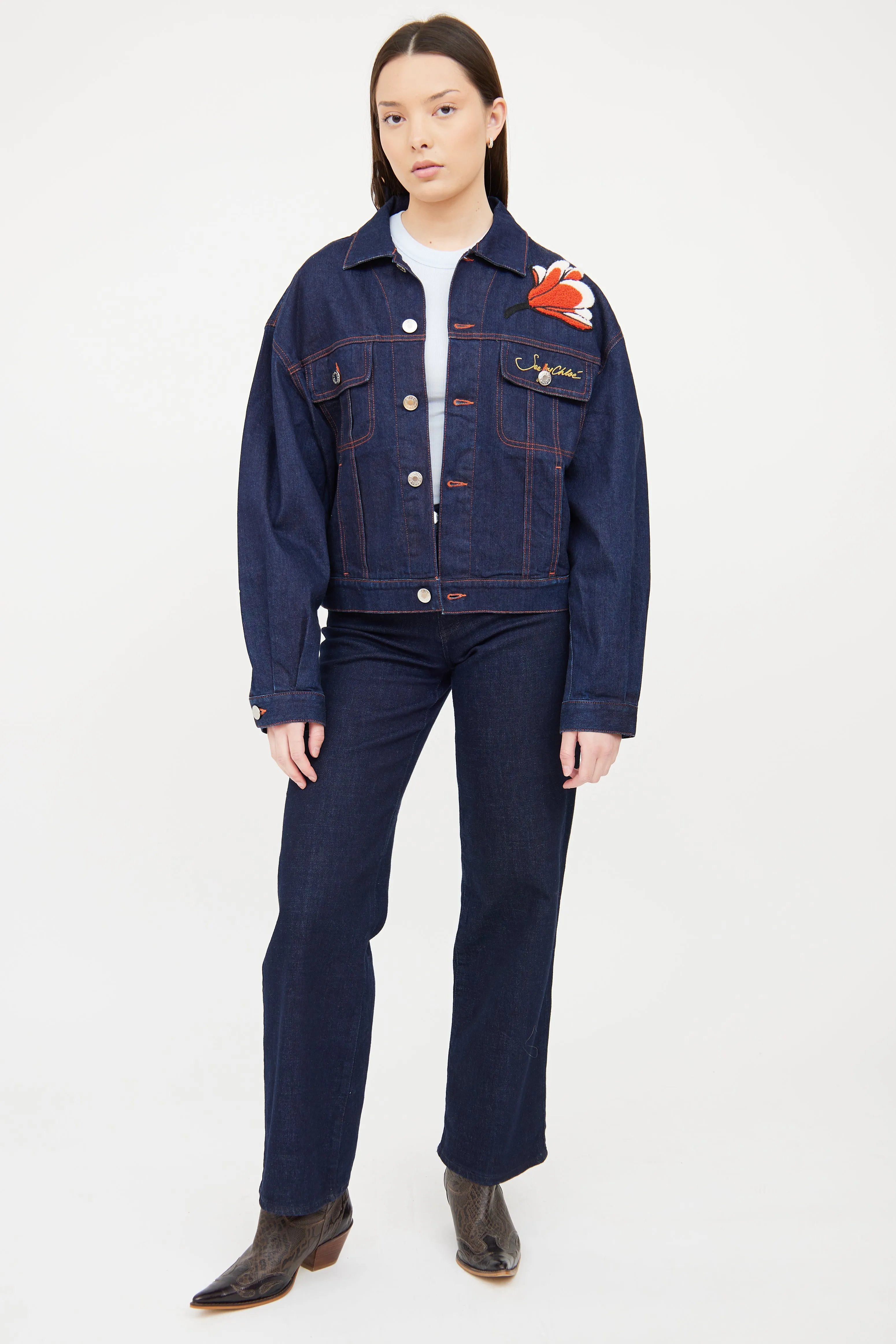 Dark Wash Denim Embroidered Jacket