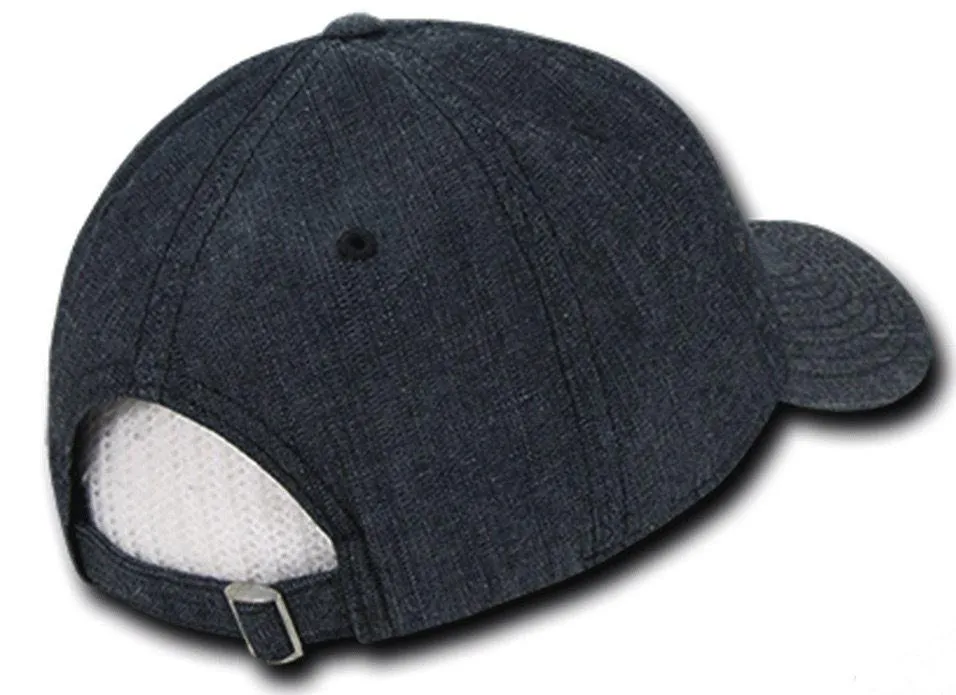 Decky Relaxed Washed Denim Low Crown Curved Bill Dad Hats Caps