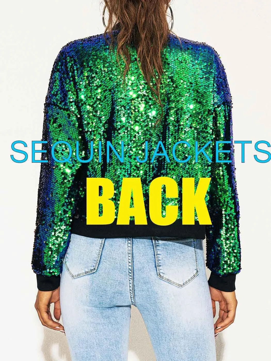 Edary Glitter Sequin Bomber Jackets Green Sparkly Long Sleeves Outfits for Women