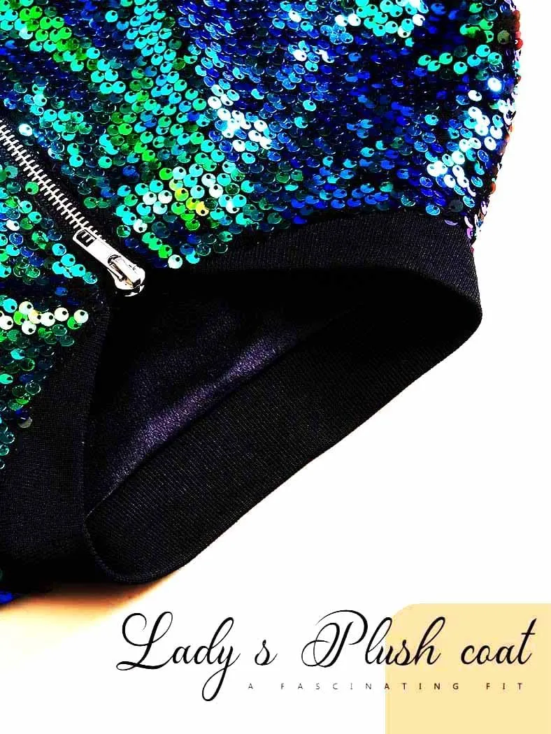 Edary Glitter Sequin Bomber Jackets Green Sparkly Long Sleeves Outfits for Women