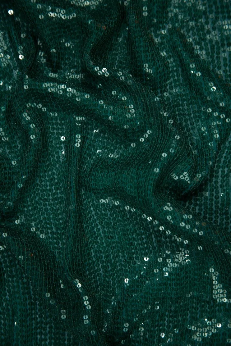 Forest Green Sequins & Beads on Silk Chiffon JEC-132-38 Fabric