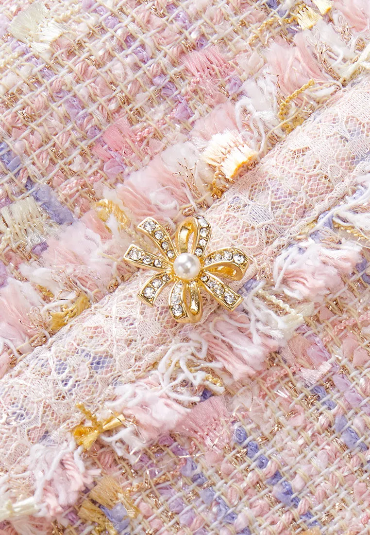 Frayed-detail V-neck Belted Dress