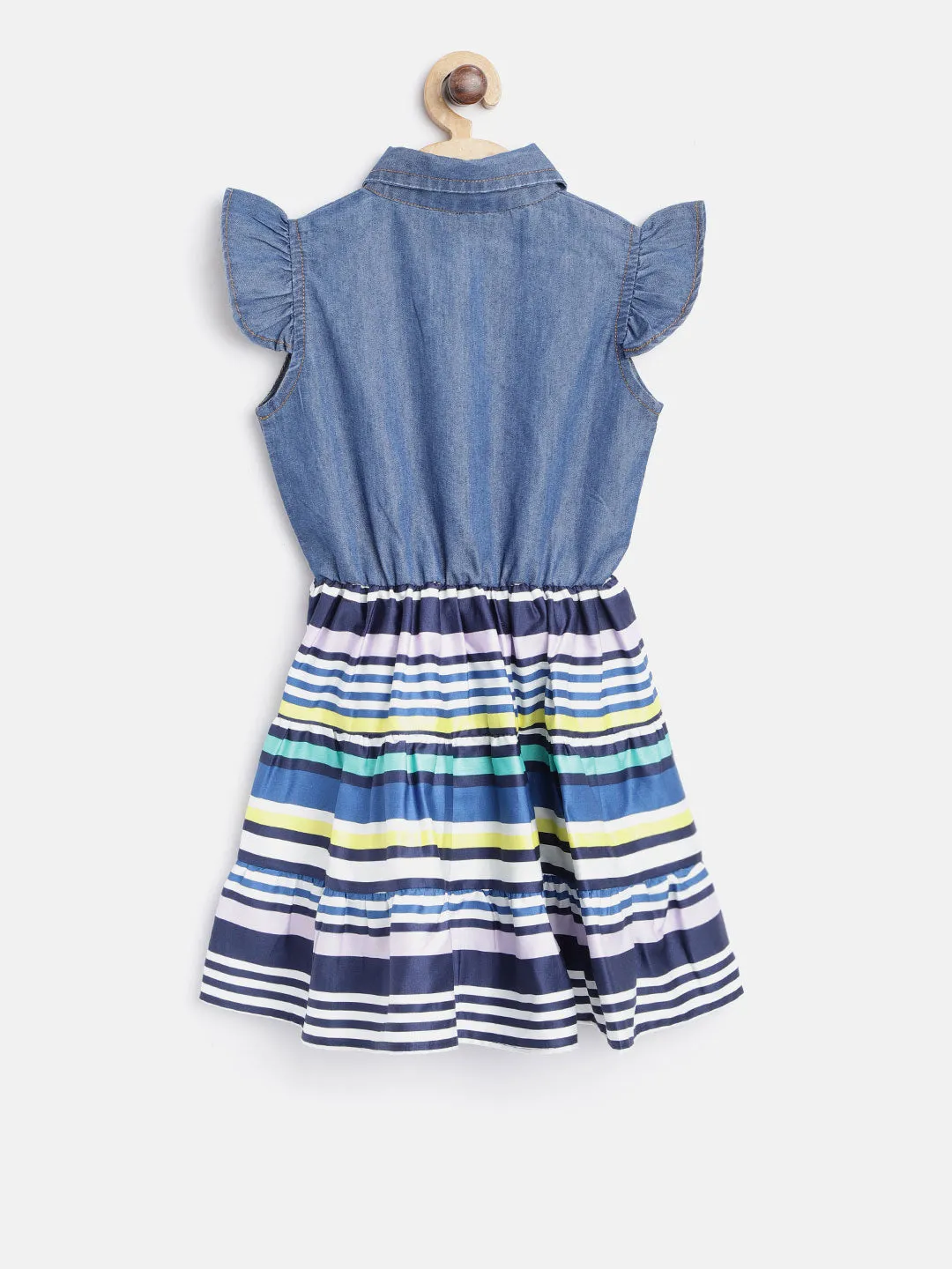 Gilr's Denim And Multi-Color Stripe Dress - StyleStone Kid