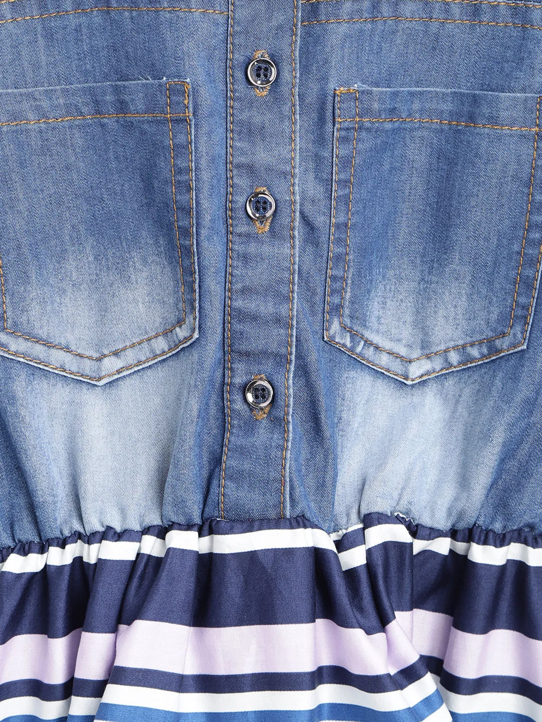 Gilr's Denim And Multi-Color Stripe Dress - StyleStone Kid