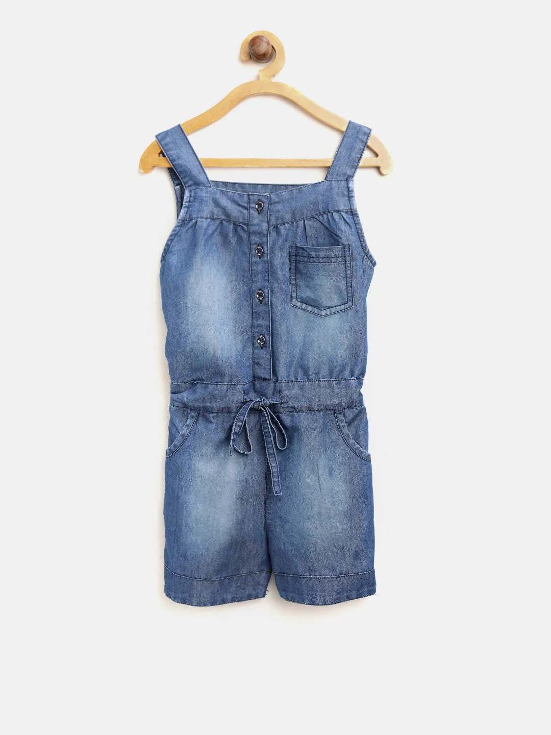 Gilr's Denim Lace Flap One Shoulder Playsuit - StyleStone Kid