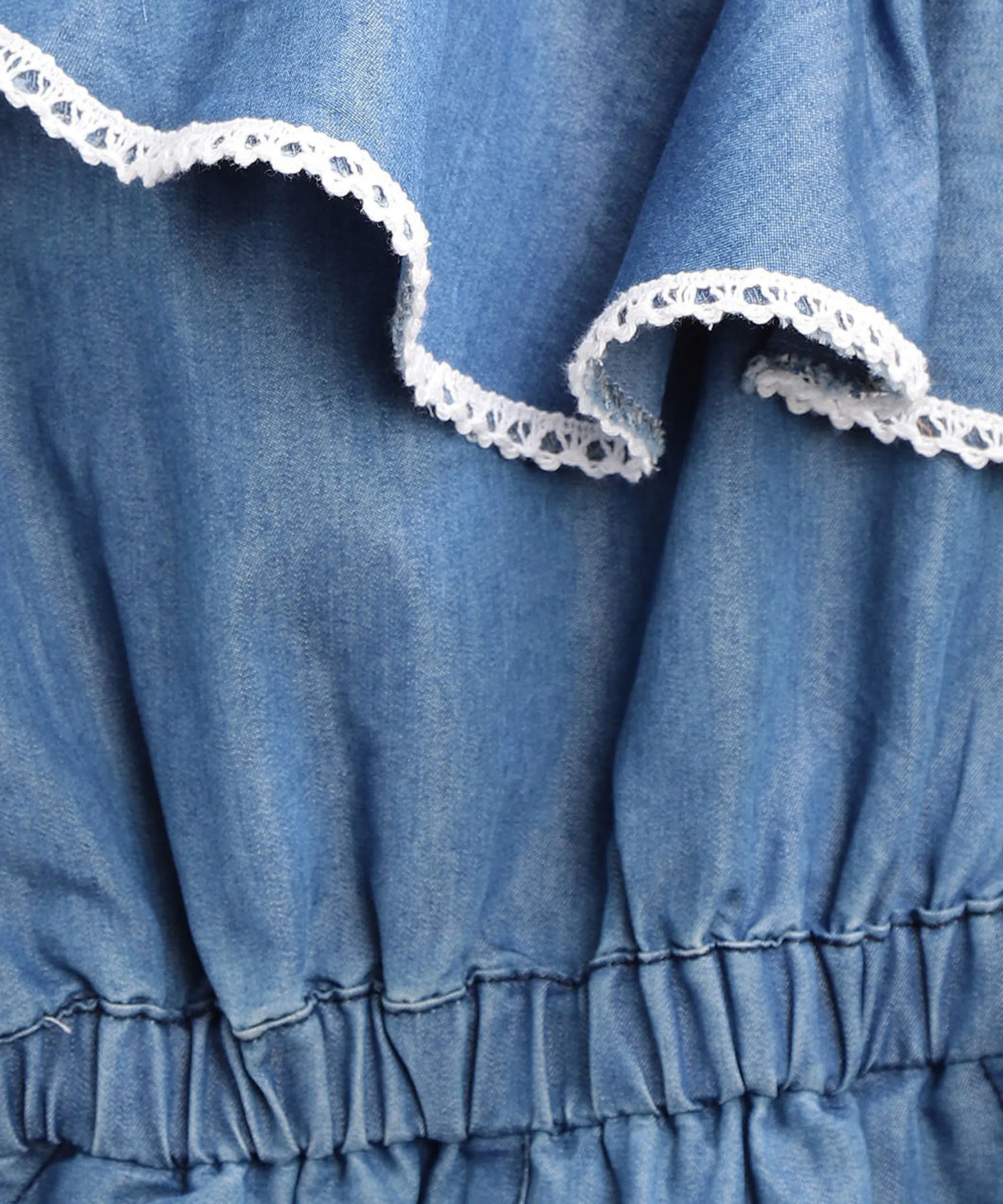 Gilr's Denim Lace Flap One Shoulder Playsuit - StyleStone Kid