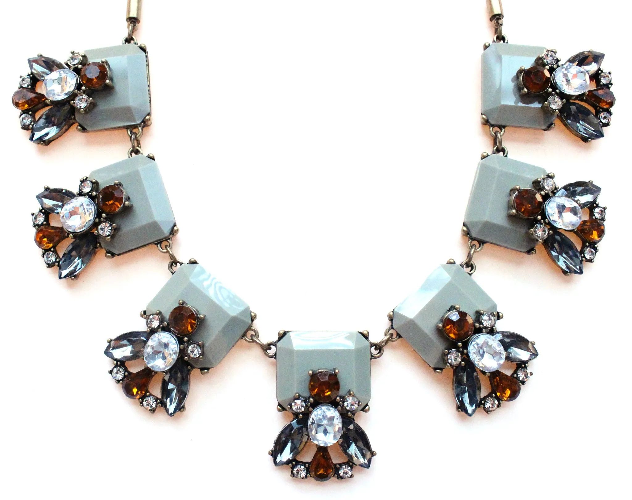 Gray Crystal Leaves Statement Necklace