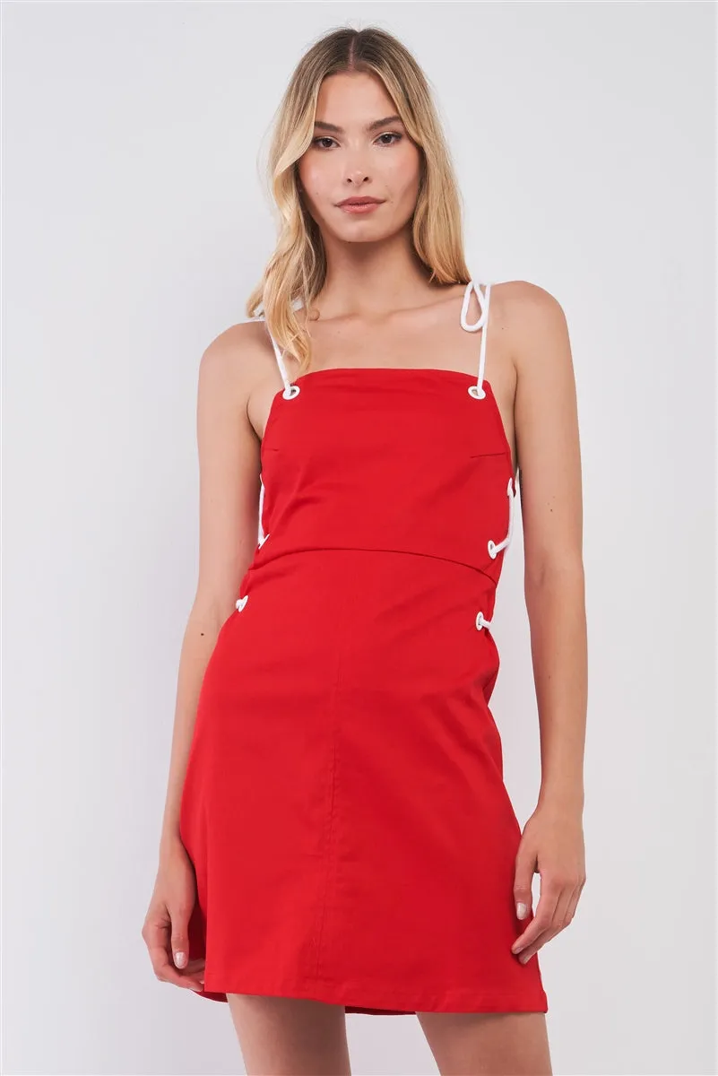 Hot Girl Cherry Lady Lace-Up Square Neck Mini Dress In Red
