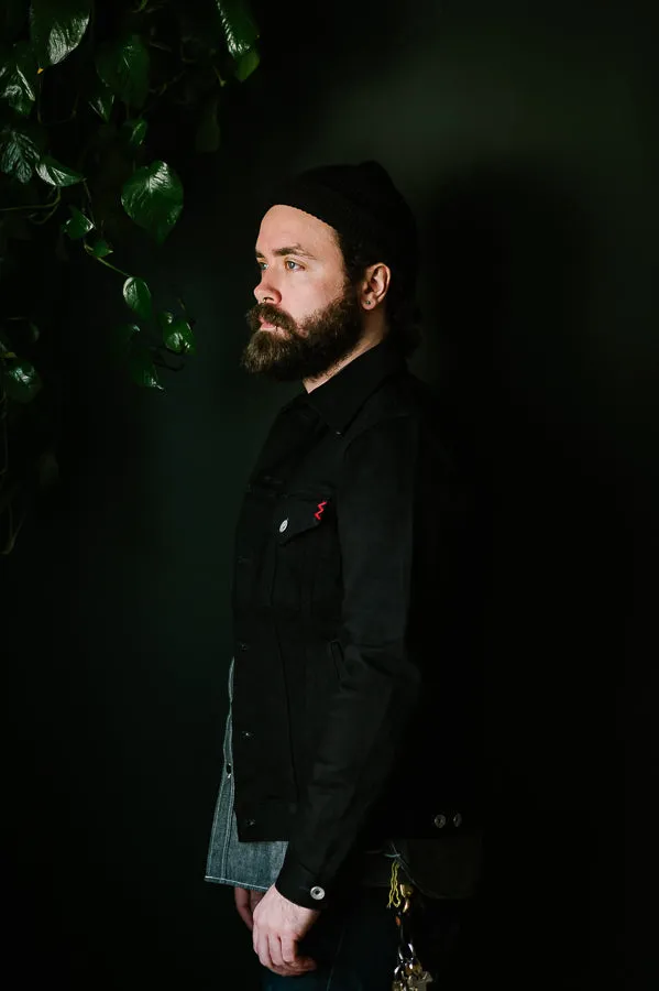 IHJ-86-BLK - 14oz Selvedge Denim Modified Type III Jacket - Black/Black