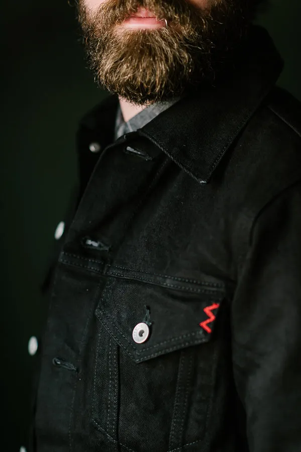 IHJ-86-BLK - 14oz Selvedge Denim Modified Type III Jacket - Black/Black