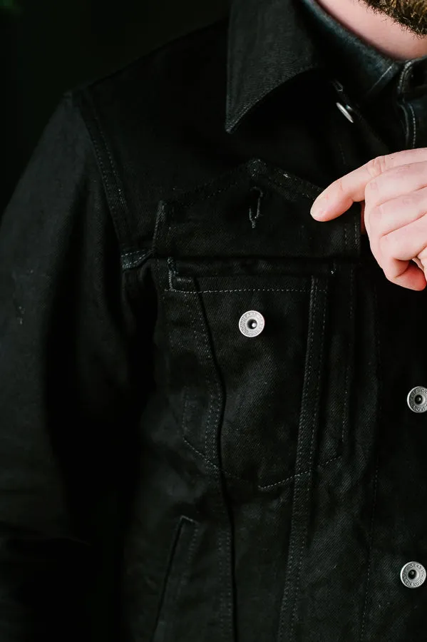 IHJ-86-BLK - 14oz Selvedge Denim Modified Type III Jacket - Black/Black