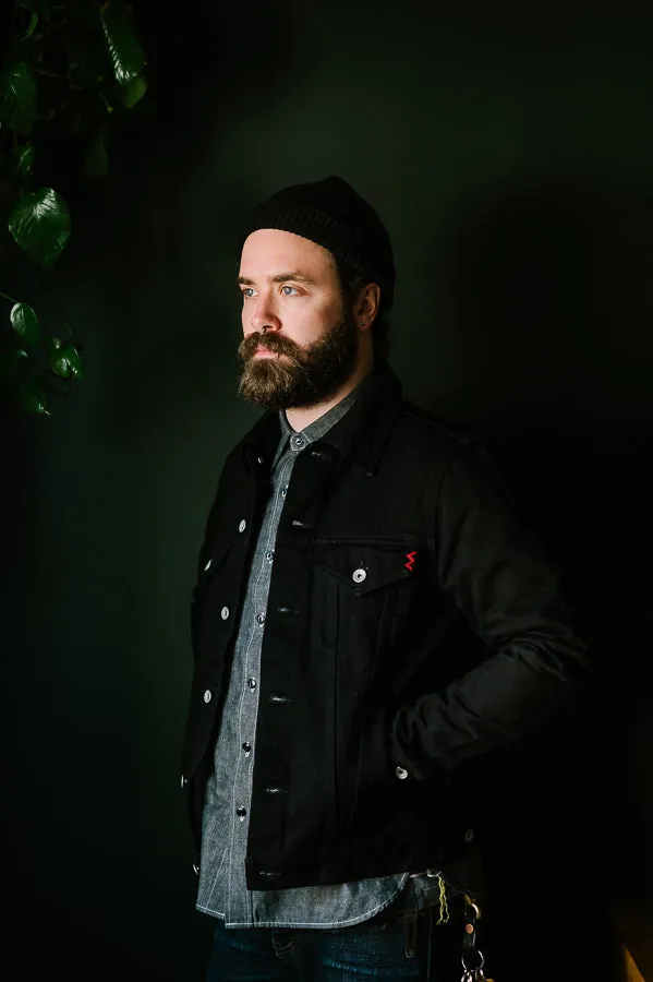 IHJ-86-BLK - 14oz Selvedge Denim Modified Type III Jacket - Black/Black