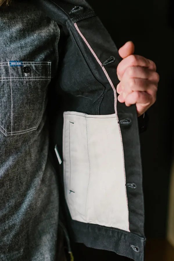 IHJ-86-BLK - 14oz Selvedge Denim Modified Type III Jacket - Black/Black