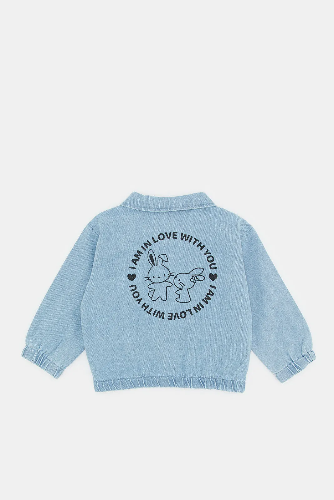 Infant Girls Blue Printed Denim Jacket