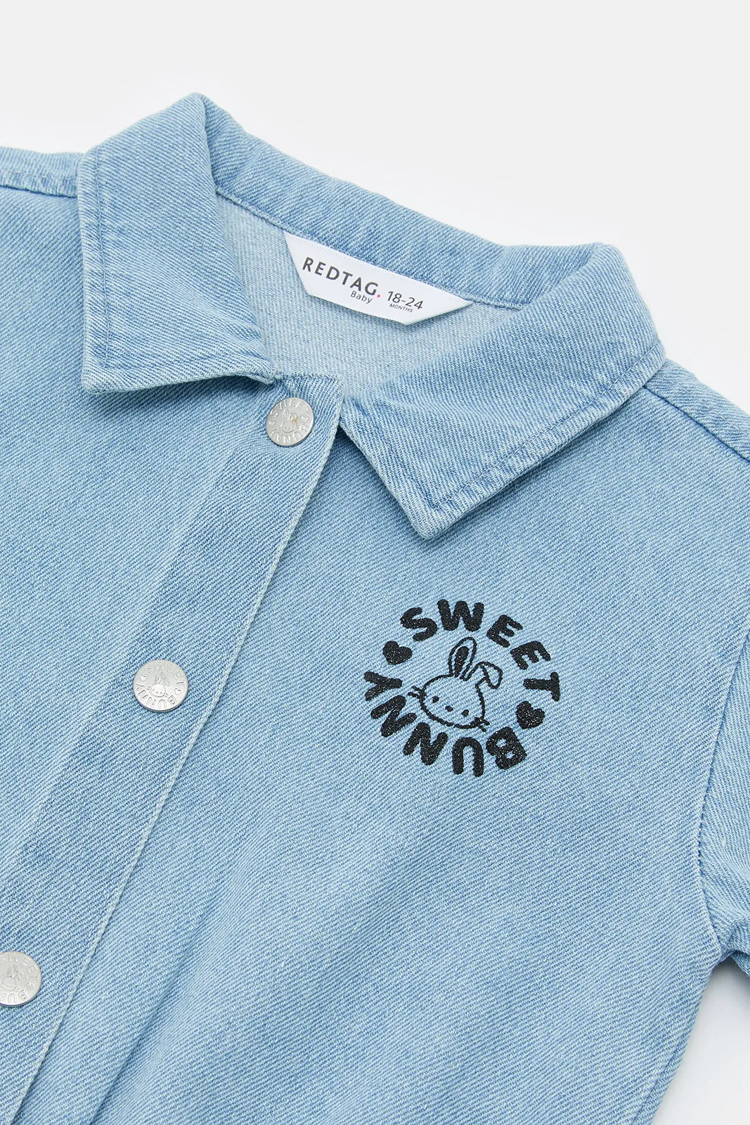 Infant Girls Blue Printed Denim Jacket