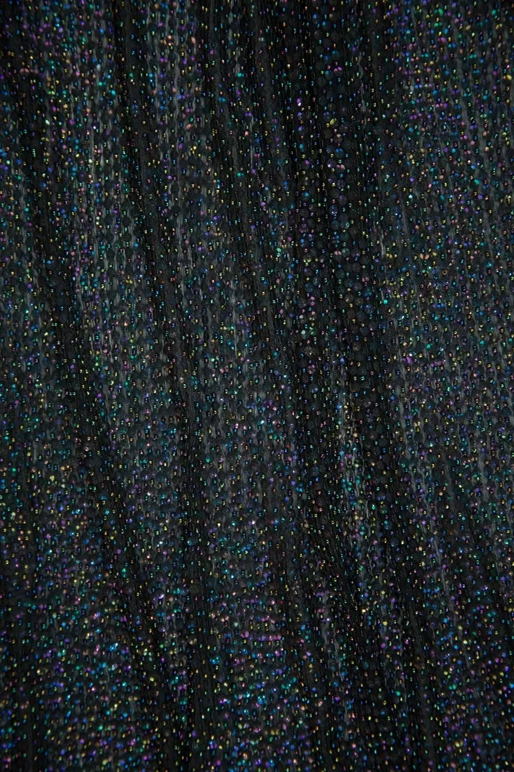 Iridescent Sequins & Beads on Silk Chiffon Fabric