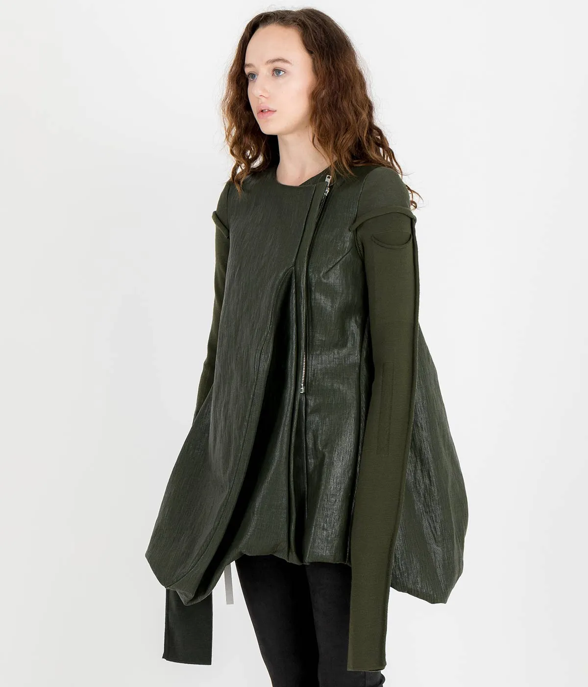 Khaki Green Coated Denim Jacket