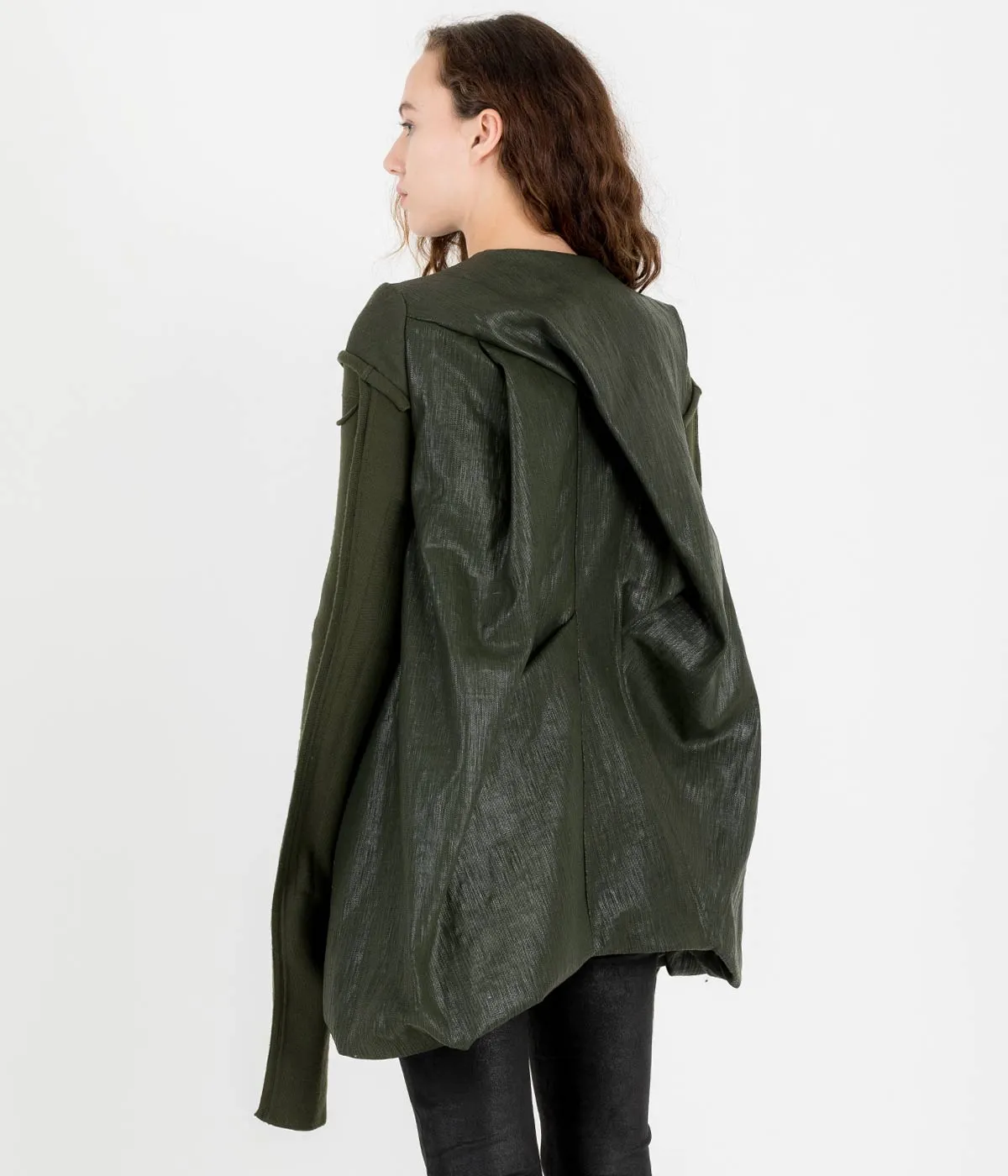 Khaki Green Coated Denim Jacket