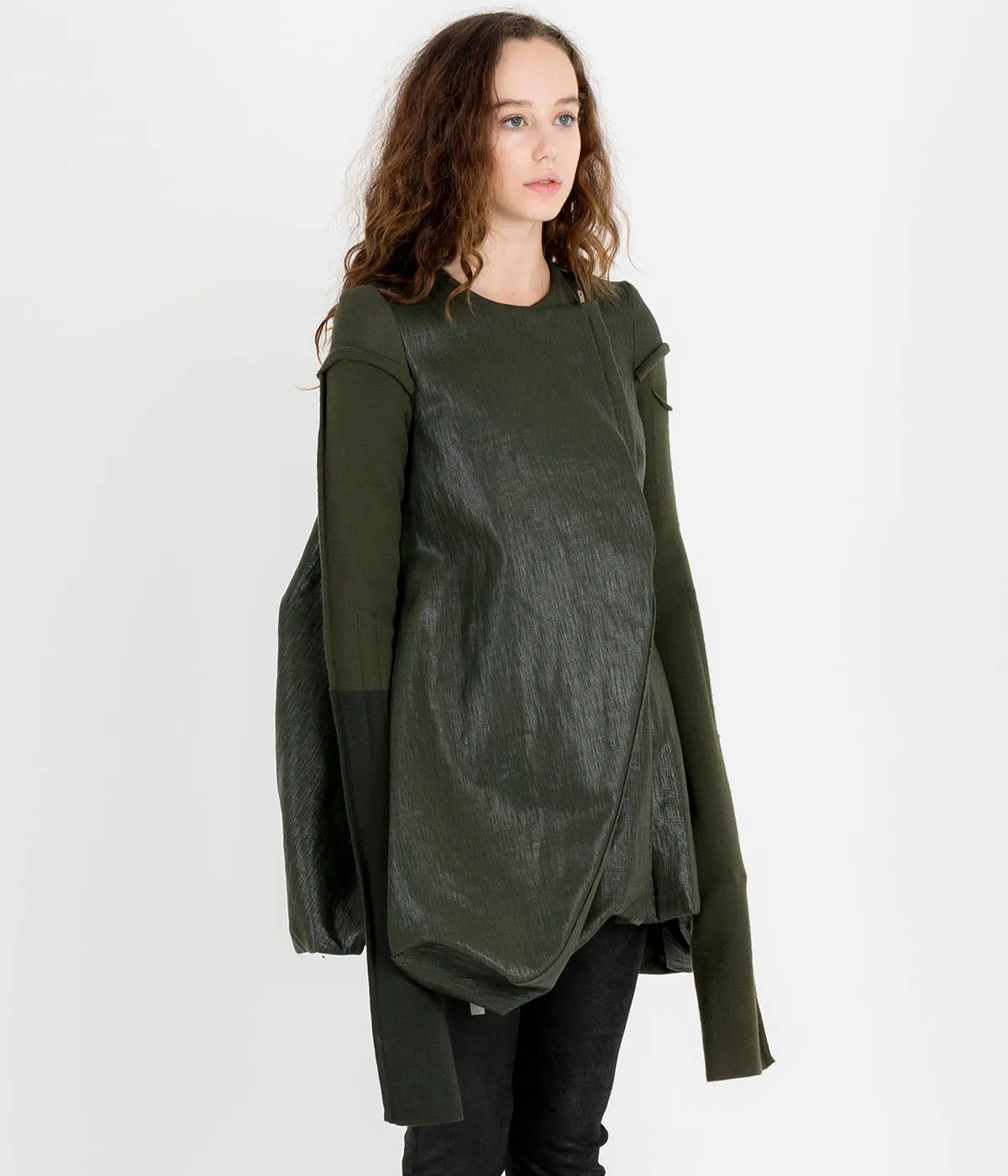 Khaki Green Coated Denim Jacket