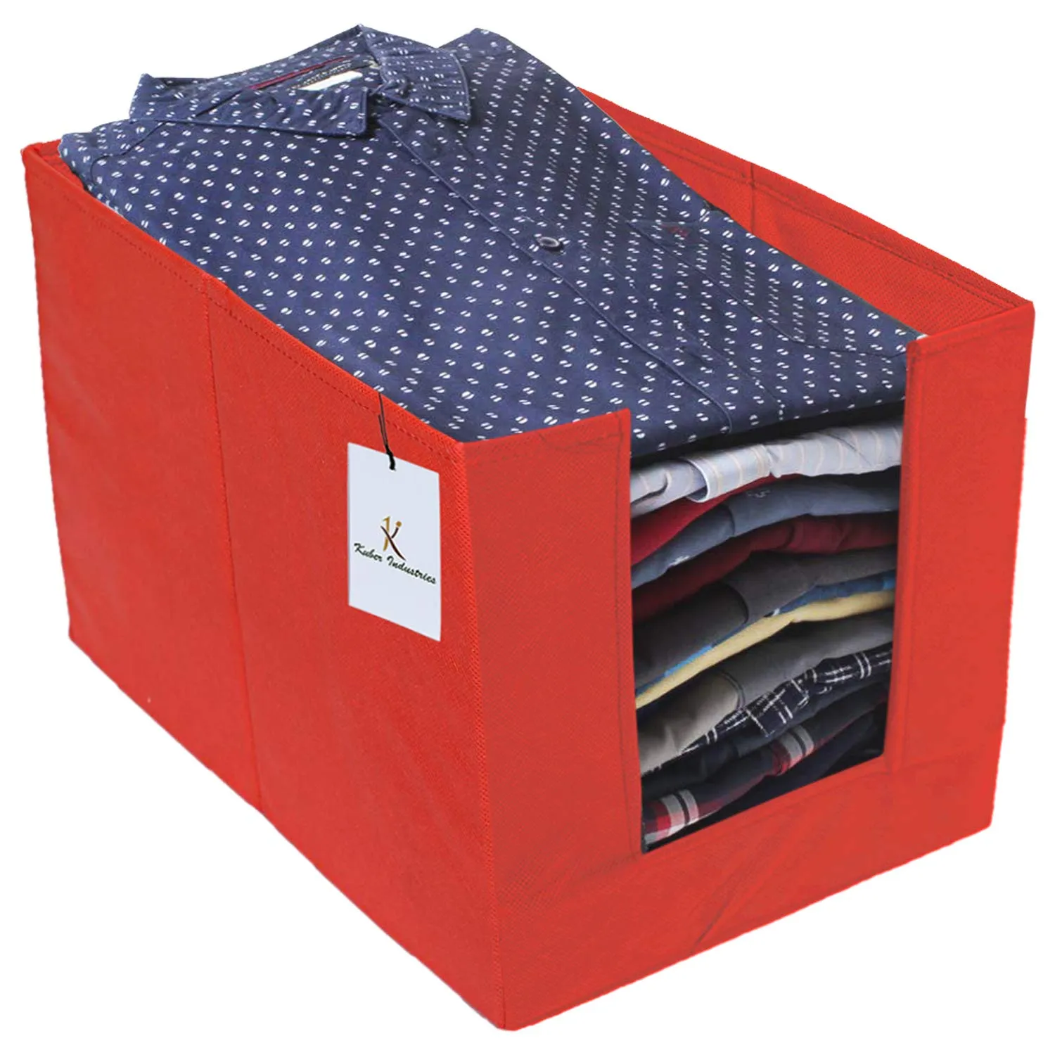 Kuber Industries 3 Piece Non Woven Shirt Stacker Wardrobe Organizer Set, Red-CTLTC31852