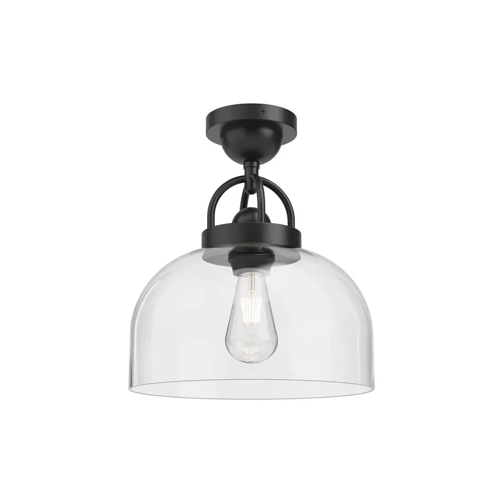 Lancaster 12-in Matte Black 1 Light Semi Flush Mount