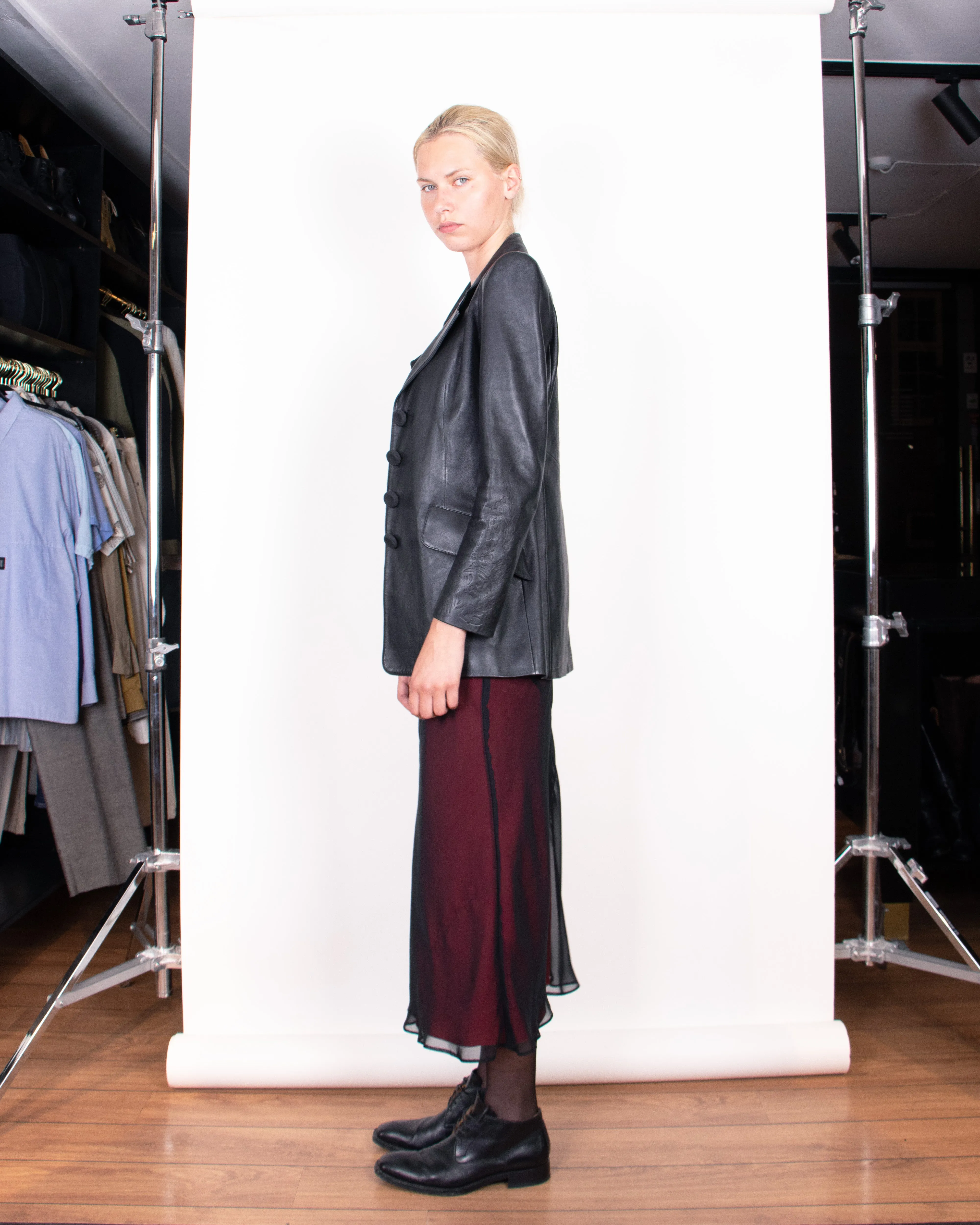 Late 1990s Christian Lacroix Black Leather Jacket S