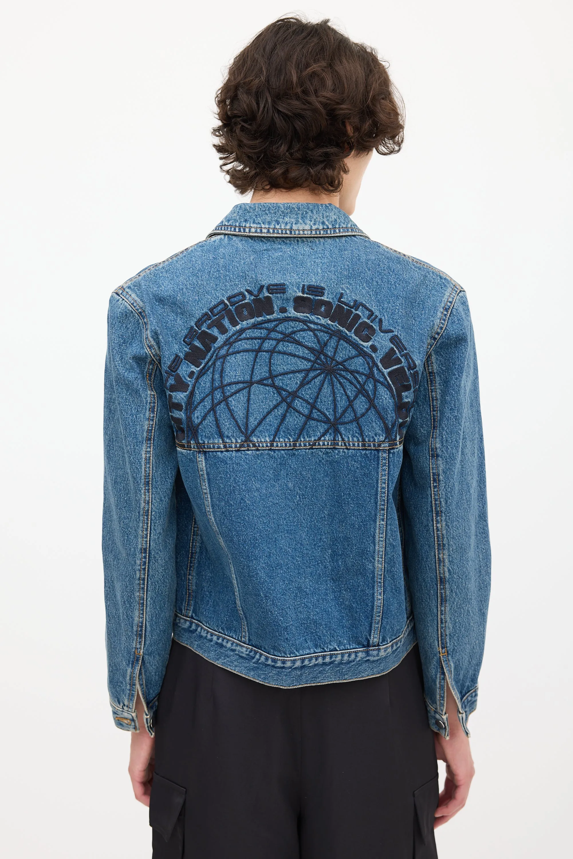 Medium Wash & Black Embroidered Denim Jacket