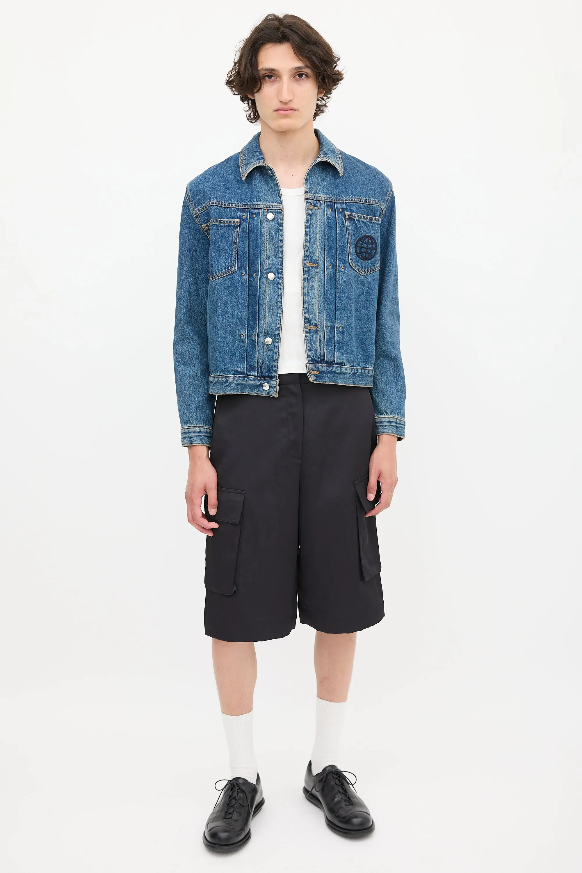 Medium Wash & Black Embroidered Denim Jacket