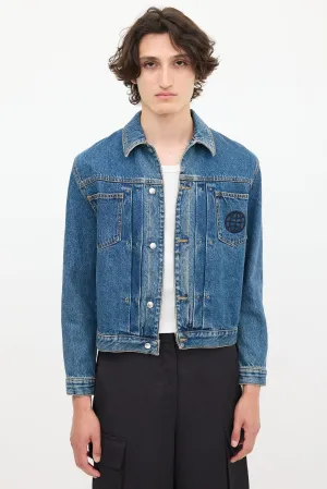 Medium Wash & Black Embroidered Denim Jacket