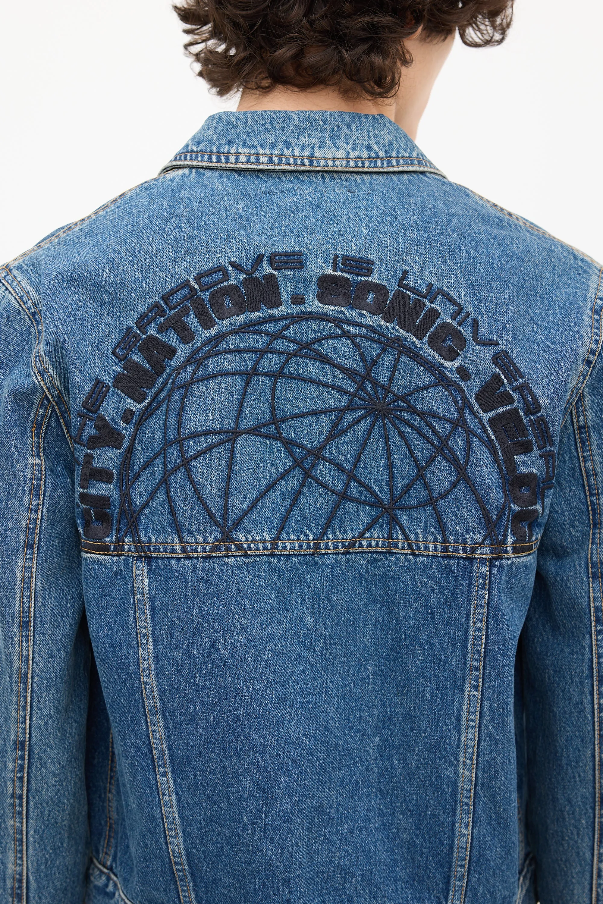 Medium Wash & Black Embroidered Denim Jacket