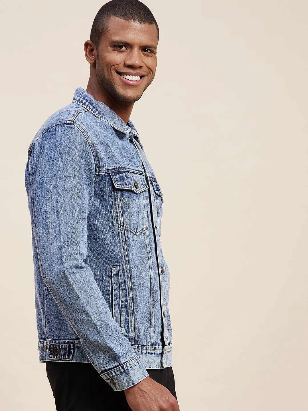 Men's Blue Washed Denim Jacket - LYUSH-MASCLN