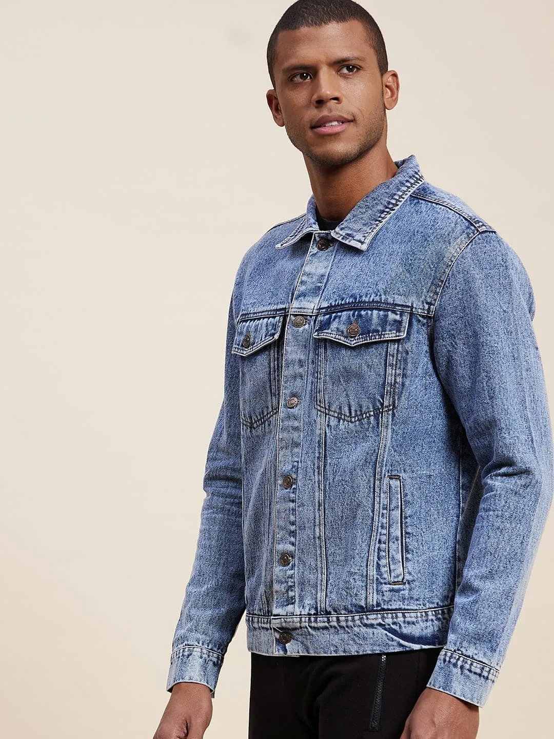 Men's Blue Washed Denim Jacket - LYUSH-MASCLN